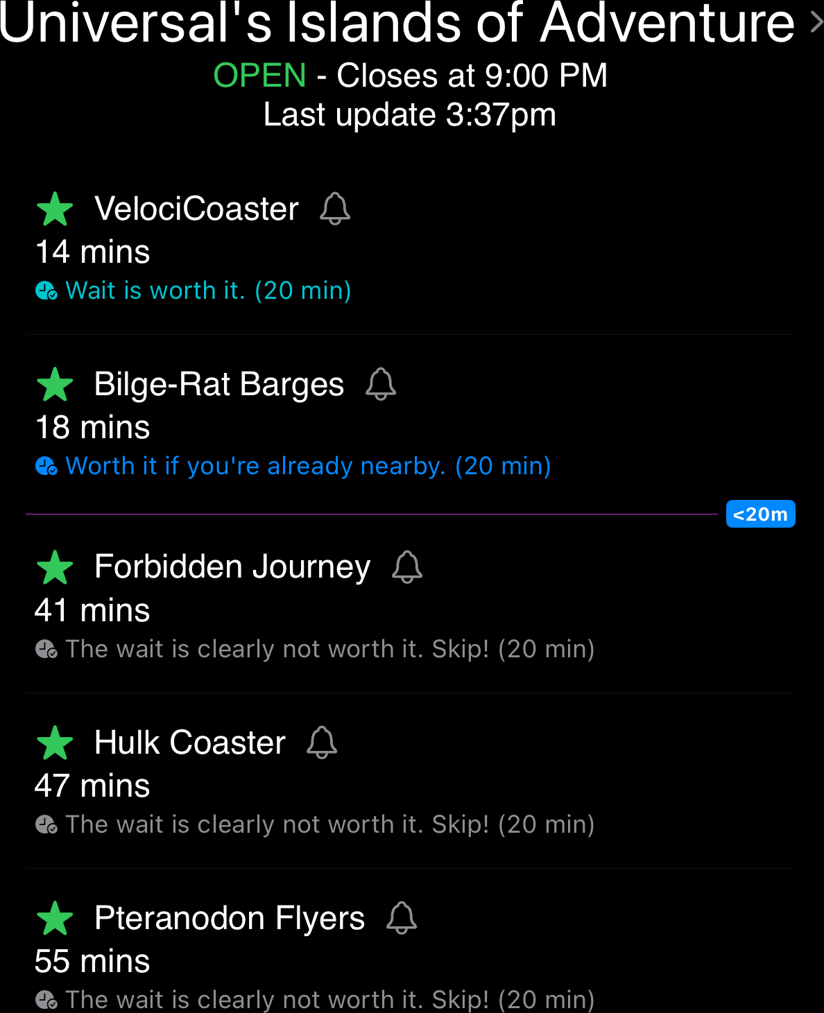 My Rides screen split into under-threshold and over-threshold rides